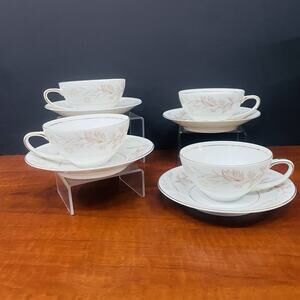 VTG/MCM Harmony House China "Woodhue" Cup & Saucers, set of 4